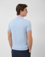 Light blue high twist knitted polo shirt