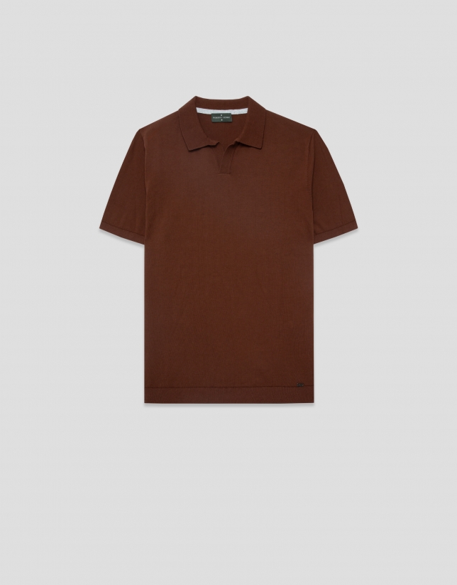 Brown high twist knitted polo shirt