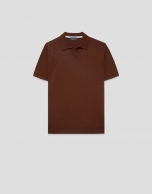 Brown high twist knitted polo shirt