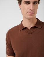 Brown high twist knitted polo shirt