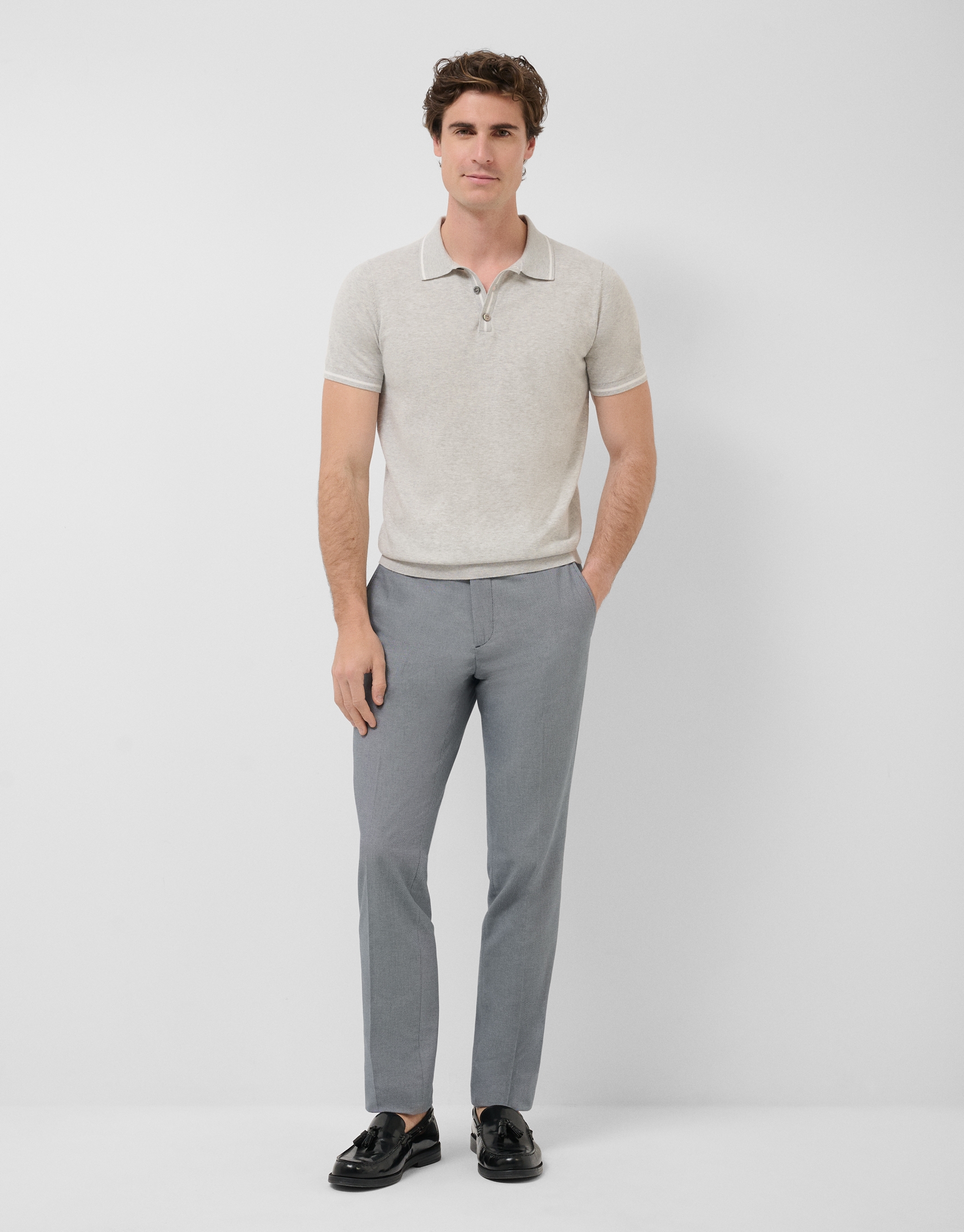 Polo tricotado gris melange