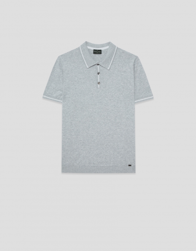 Grey melange knitted polo shirt