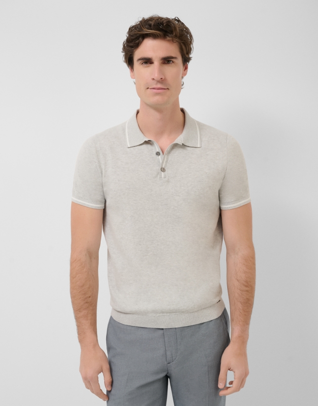 Polo tricotado gris melange