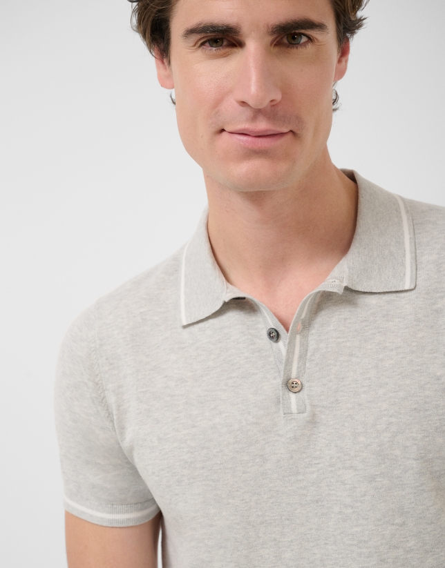 Grey melange knitted polo shirt
