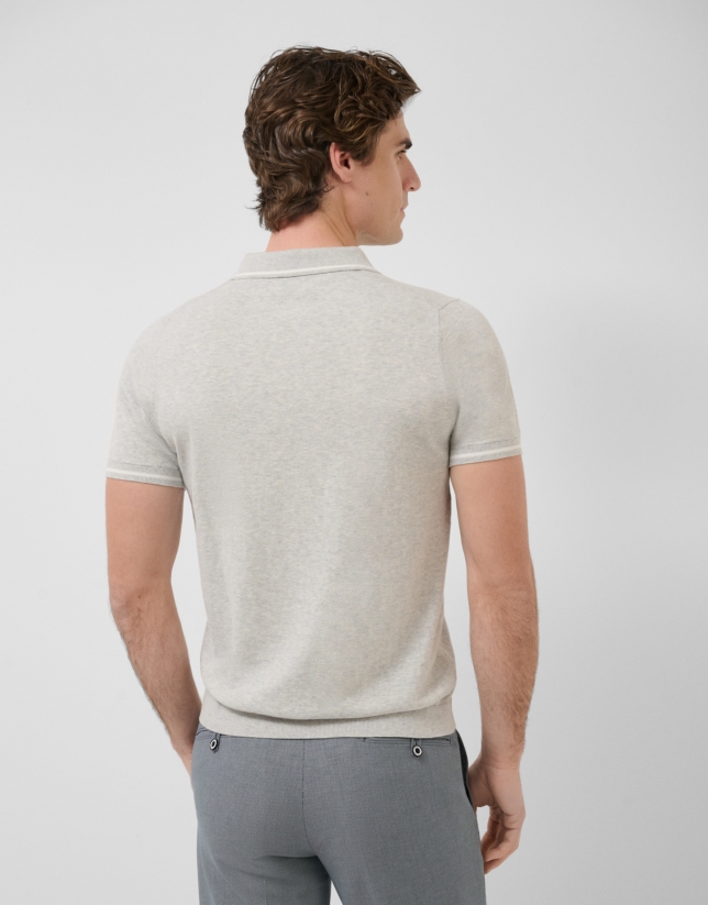 Grey melange knitted polo shirt