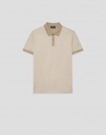 Polo jacquard mercerizado tricolor camel/blanco