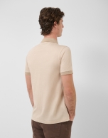 Three-colour camel/white mercerised jacquard polo shirt