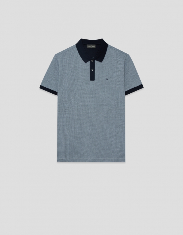 Polo jacquard mercerizado tricolor azules/blanco