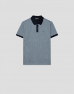 Three-colour blue/white mercerised jacquard polo shirt