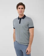 Three-colour blue/white mercerised jacquard polo shirt