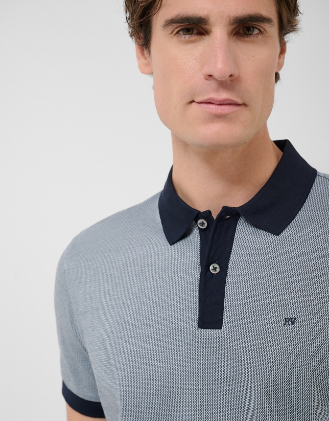Polo jacquard mercerizado tricolor azules/blanco