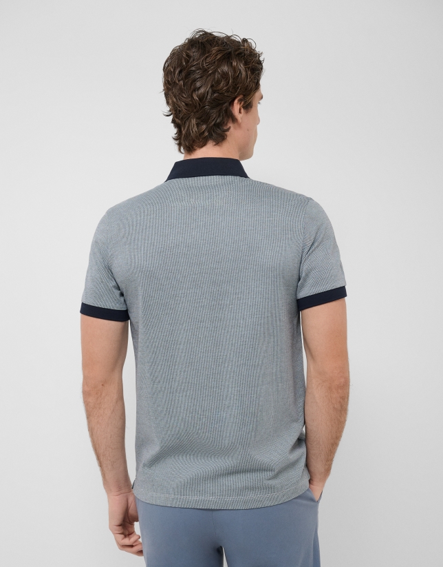 Polo jacquard mercerizado tricolor azules/blanco