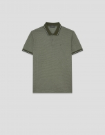 Three-colour khaki/white mercerised jacquard polo shirt