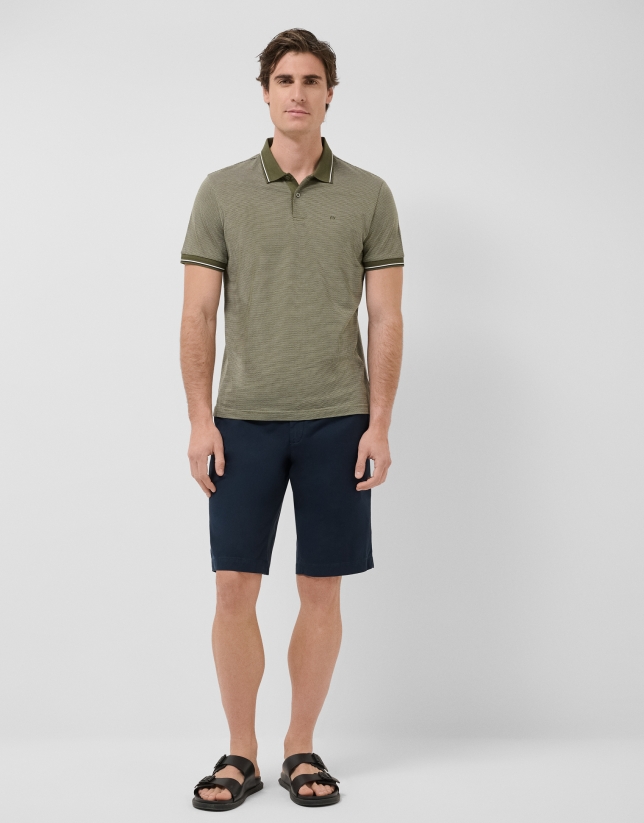 Polo jacquard mercerizado tricolor caqui/blanco