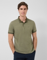 Three-colour khaki/white mercerised jacquard polo shirt