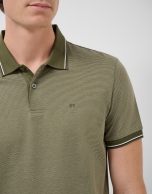 Three-colour khaki/white mercerised jacquard polo shirt