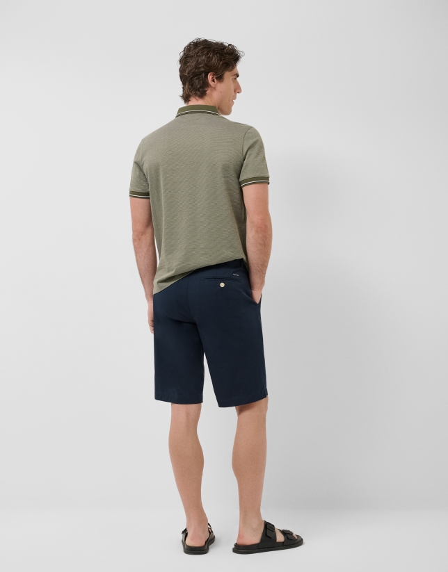 Three-colour khaki/white mercerised jacquard polo shirt