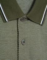 Three-colour khaki/white mercerised jacquard polo shirt