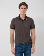 Indigo/orange/white tricolour mercerised jacquard polo shirt