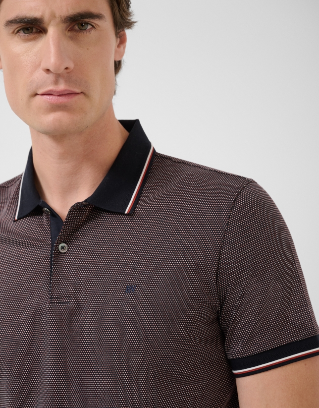 Polo jacquard mercerizado tricolor &iacute;ndigo/naranja/blanco