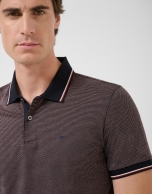 Indigo/orange/white tricolour mercerised jacquard polo shirt