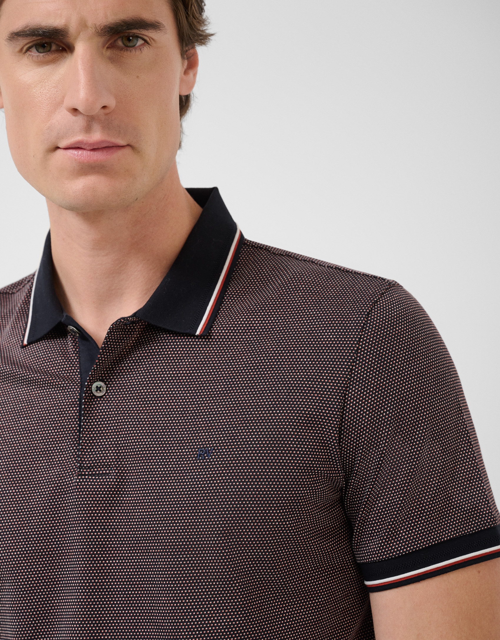 Polo jacquard mercerizado tricolor &iacute;ndigo/naranja/blanco