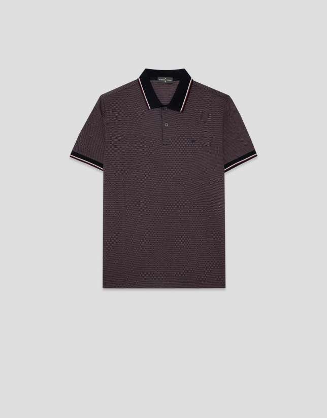 Indigo/orange/white tricolour mercerised jacquard polo shirt