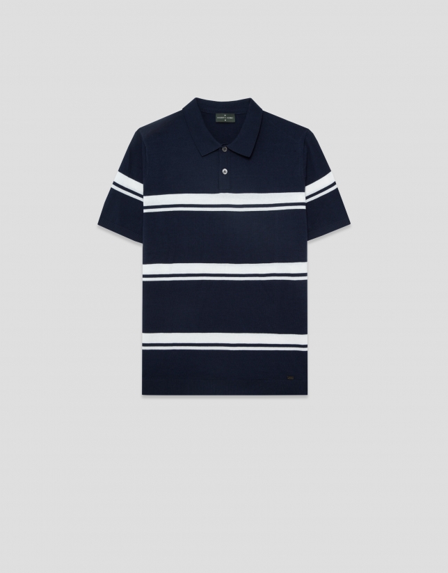 Polo tricotado high twist rayas marino/blanco