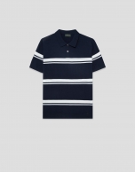 High twist navy/white striped knit polo shirt
