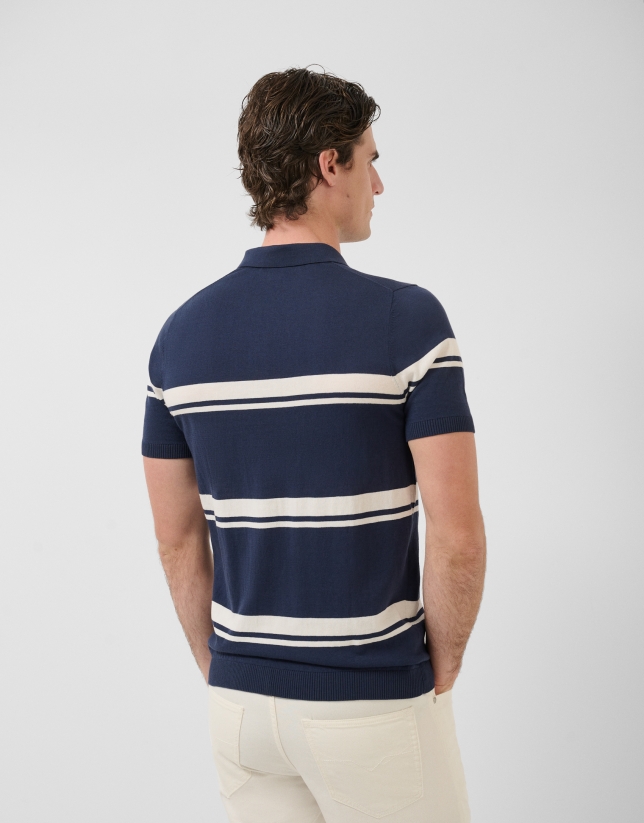Polo tricotado high twist rayas marino/blanco