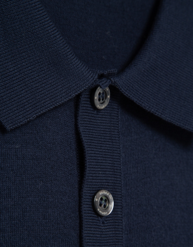 High twist navy/white striped knit polo shirt