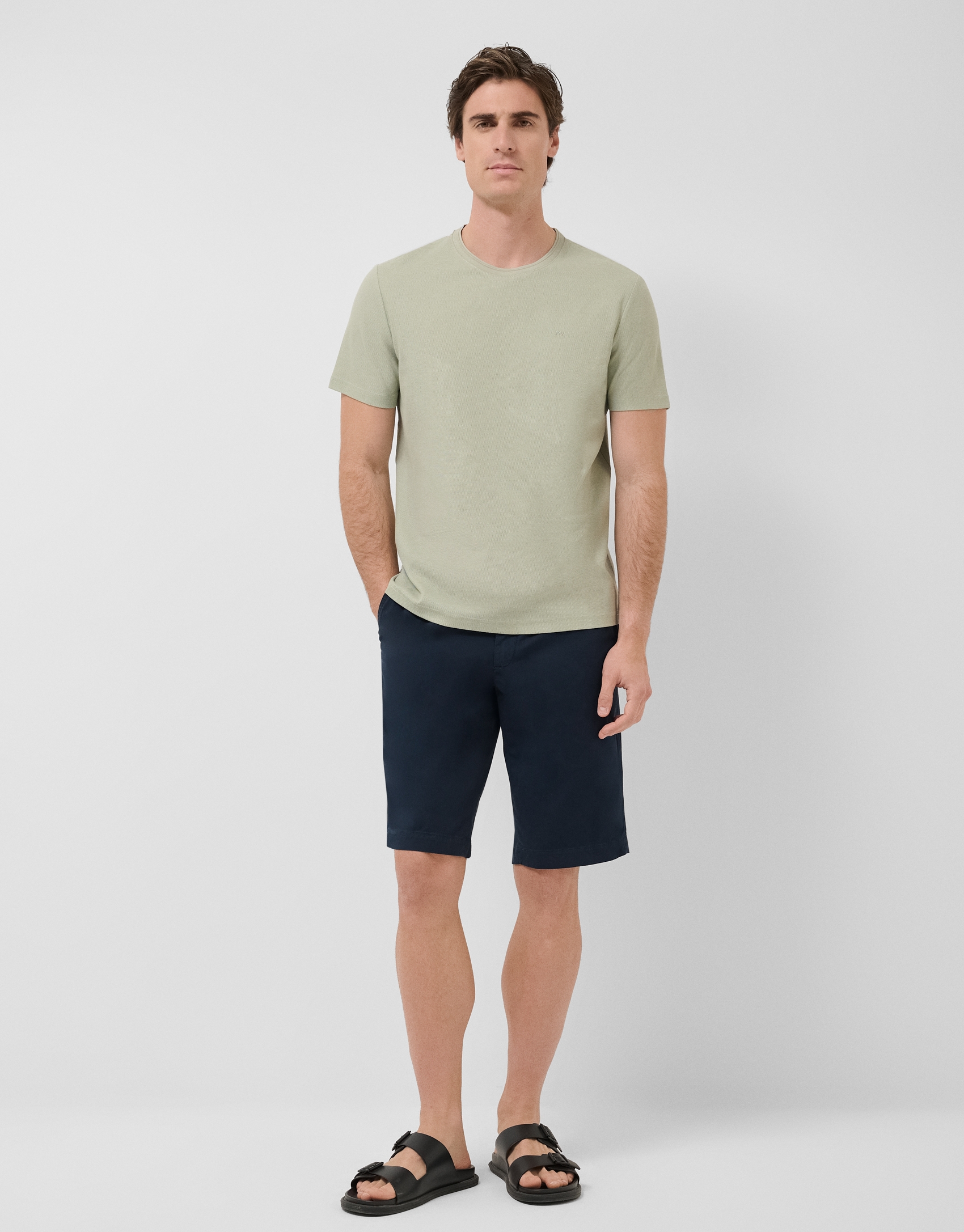 Light khaki short-sleeved piqu&eacute; T-shirt