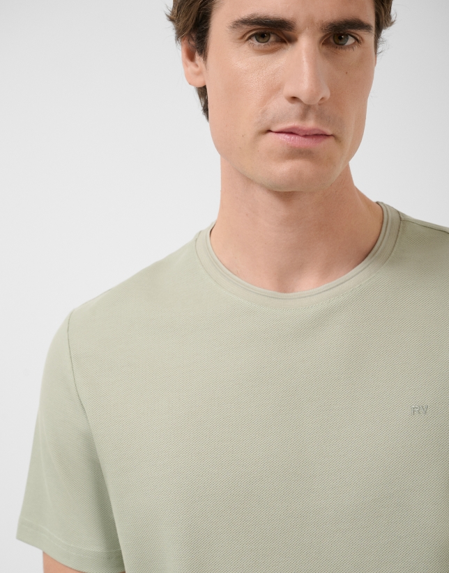 Light khaki short-sleeved piqu&eacute; T-shirt