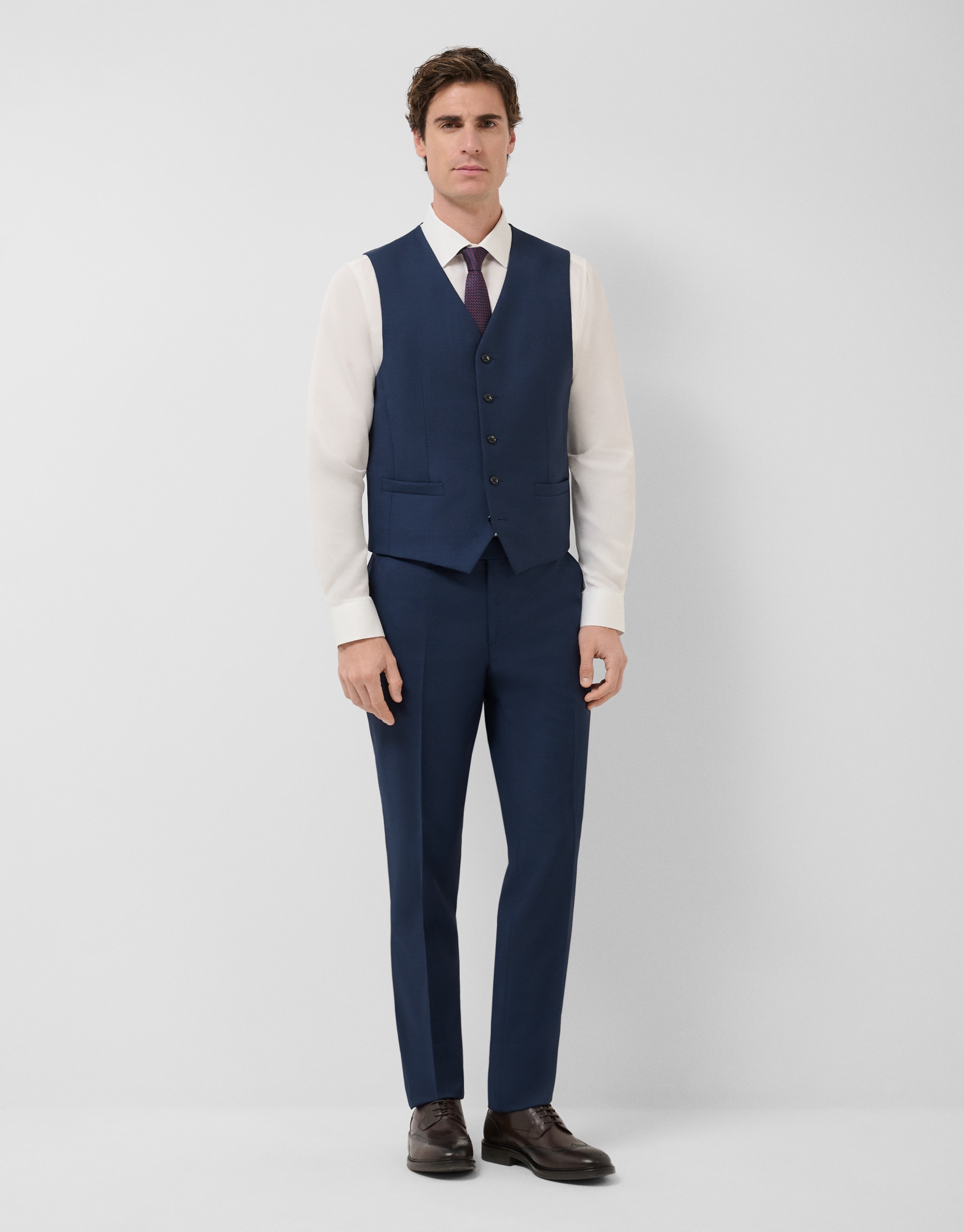 Chaleco de traje falso liso de lana azul marino