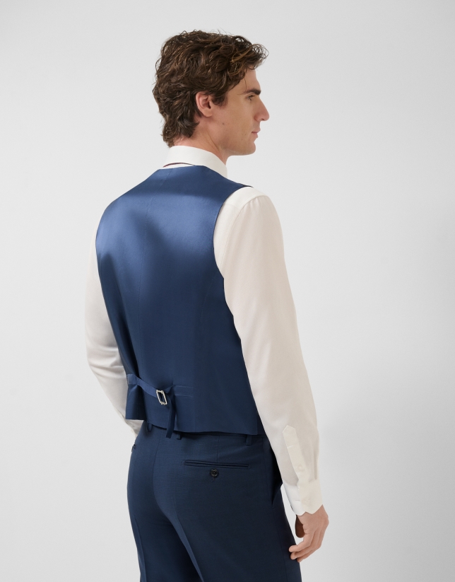 Navy blue wool faux plain dress waistcoat