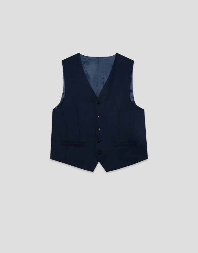 Navy blue wool faux plain dress waistcoat
