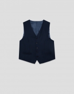 Chaleco de traje falso liso de lana azul marino