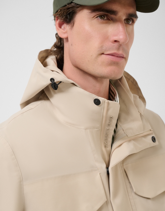 Parka larga color crudo