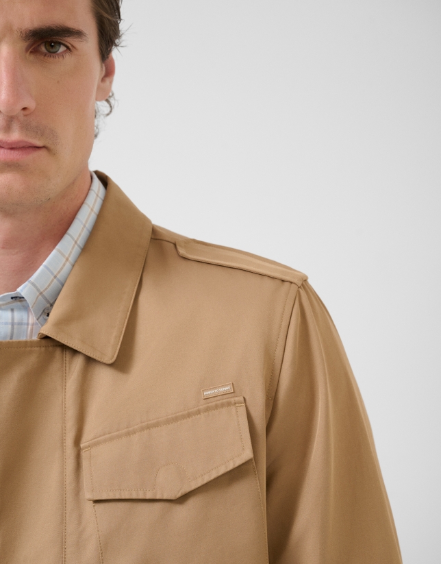 Camel four-pocket parka