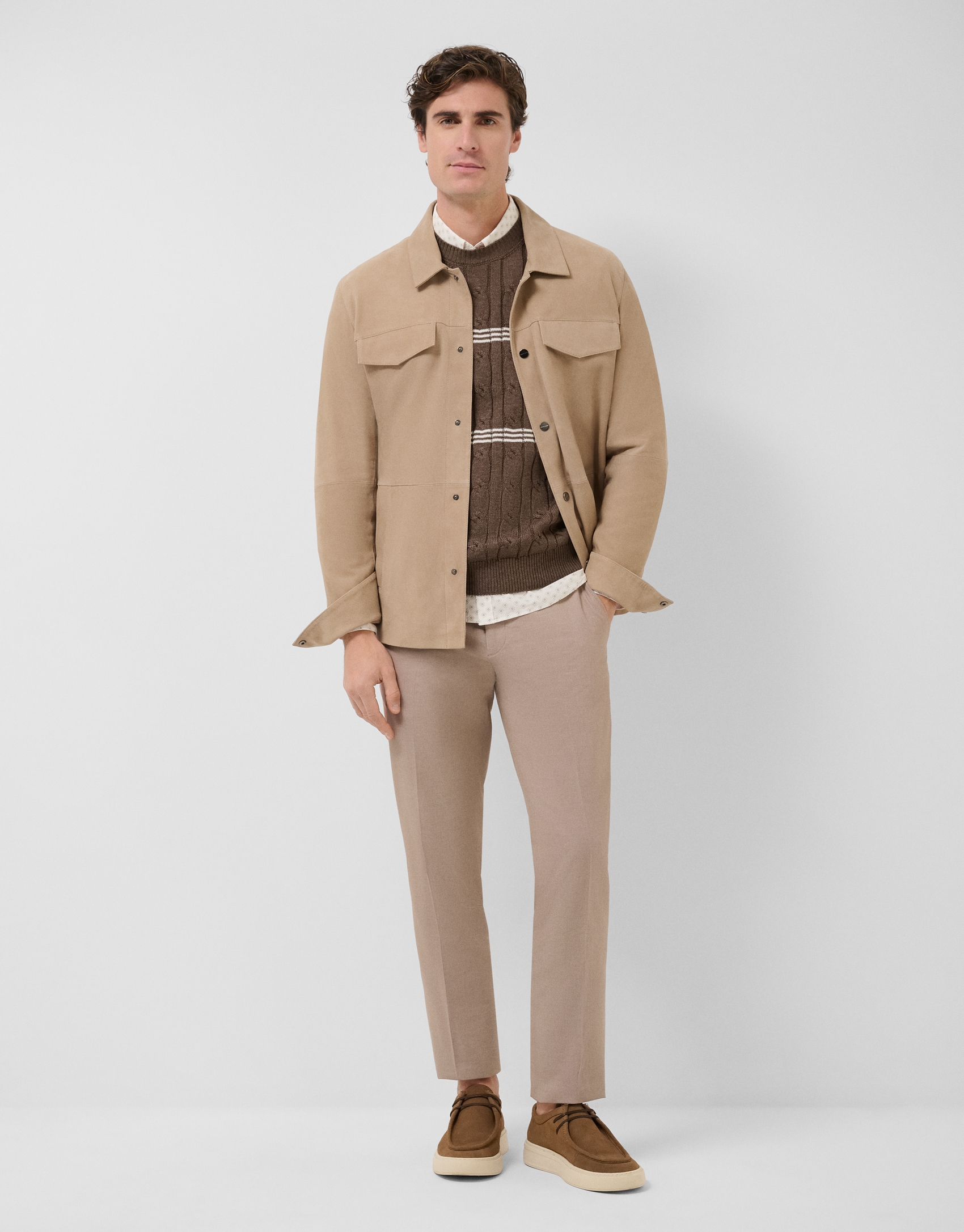 Beige nappa leather overshirt