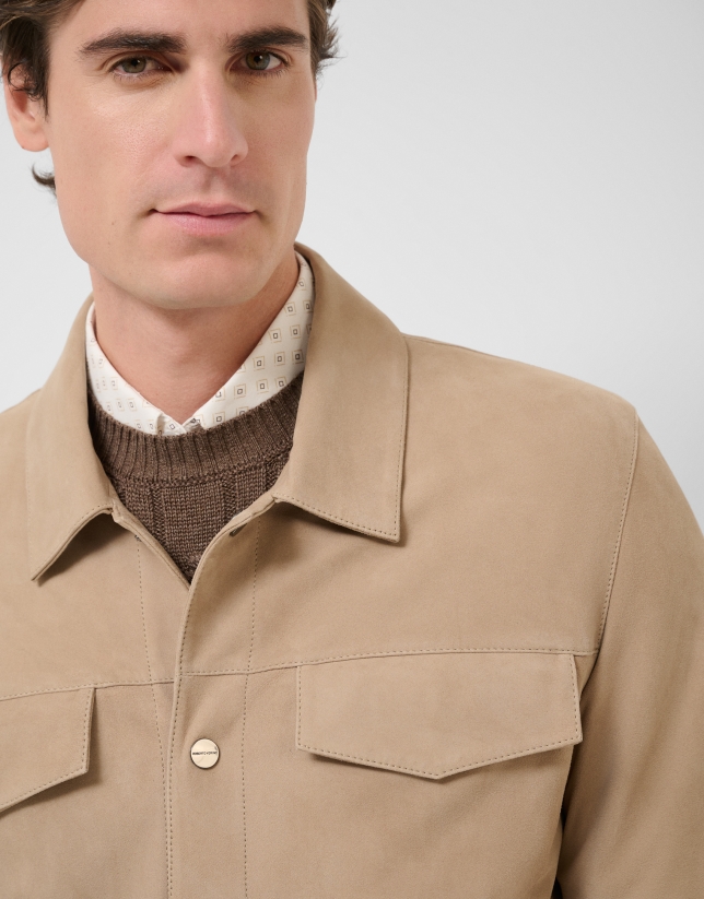 Beige nappa leather overshirt