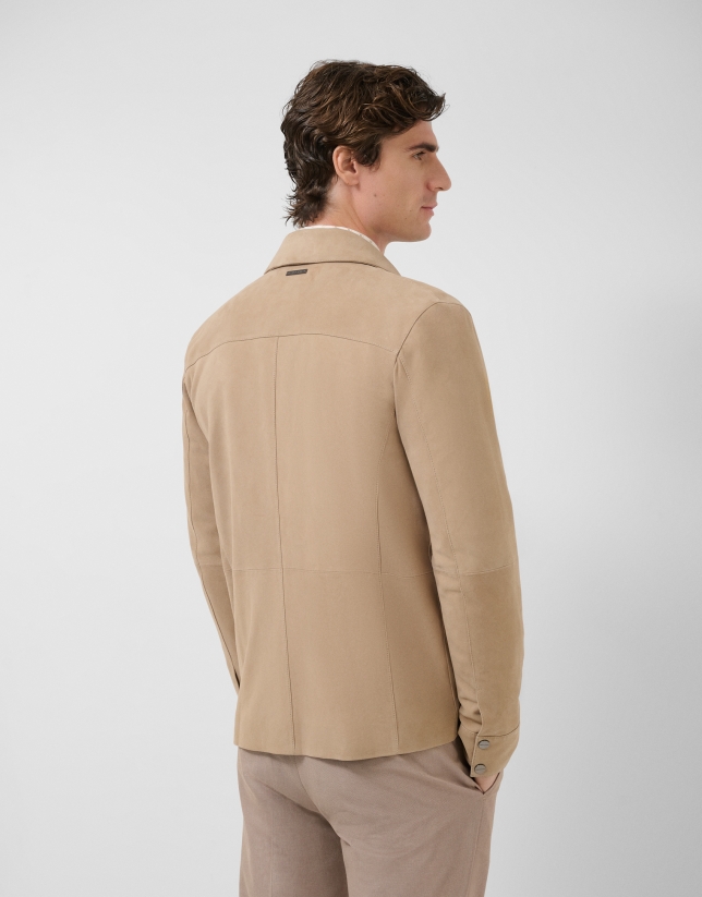 Beige nappa leather overshirt