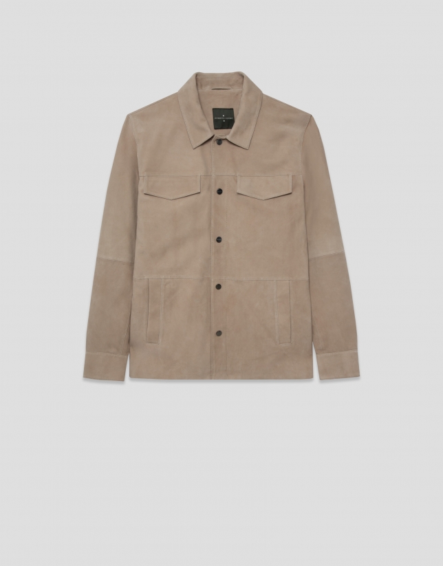 Beige nappa leather overshirt