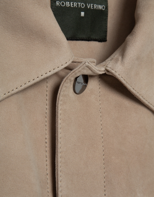 Beige nappa leather overshirt