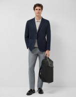 Navy blue faux piqu&eacute; comfort jacket