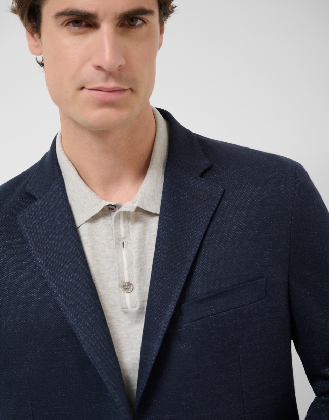 Navy blue faux piqu&eacute; comfort jacket