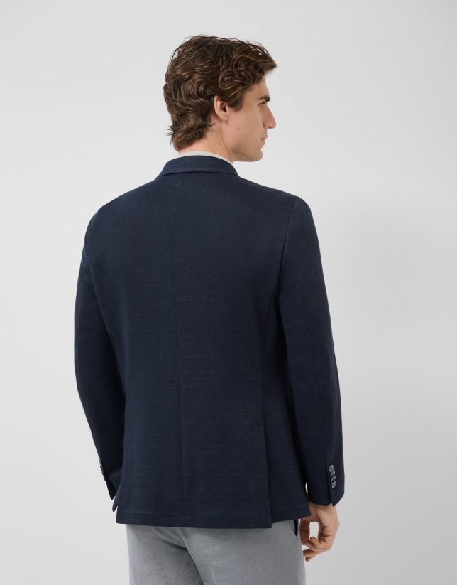 Navy blue faux piqu&eacute; comfort jacket