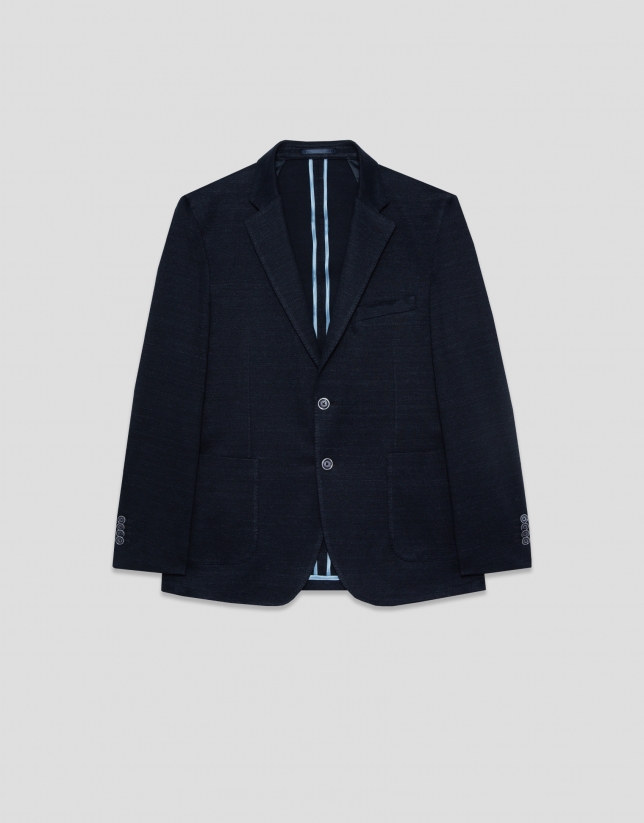 Navy blue faux piqu&eacute; comfort jacket