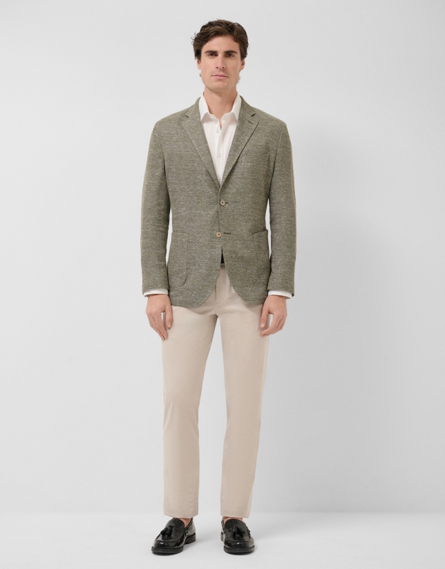 Comfort jacket in khaki/white cotton/linen knit