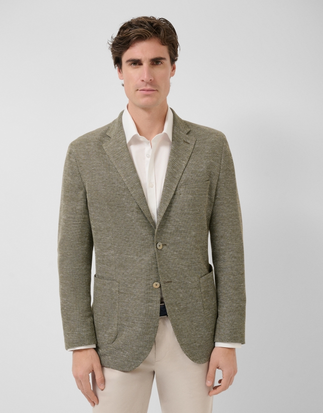 Comfort jacket in khaki/white cotton/linen knit